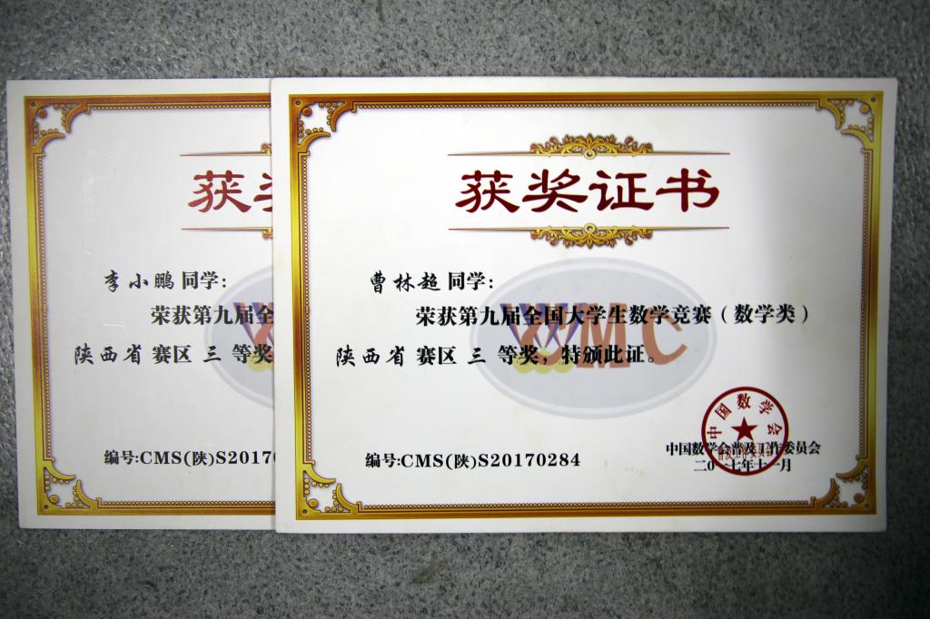 数学专业类:省级三等奖2项